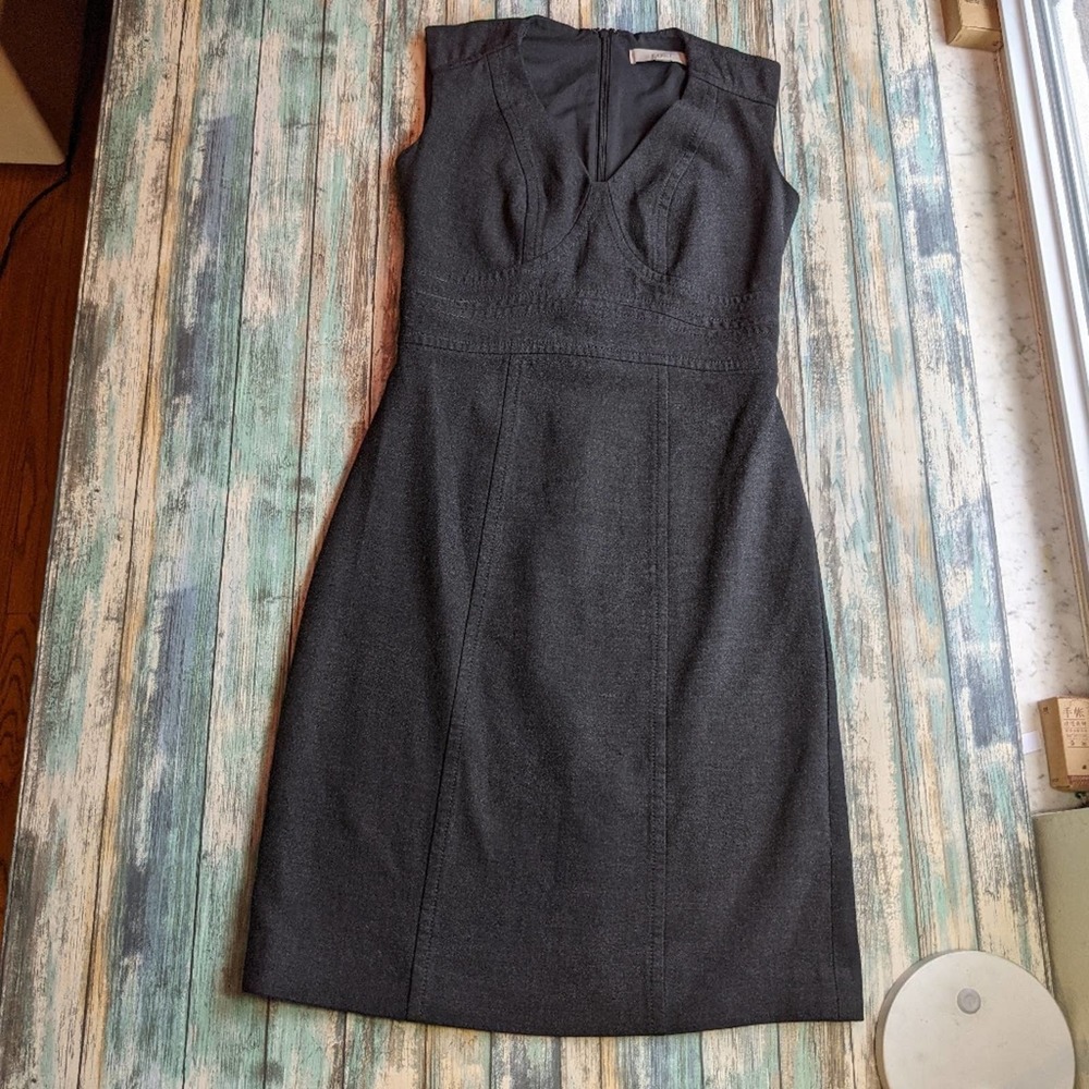 Tall: Loft charcoal grey v-neck sheath dress, 2T - Picture 1 of 13
